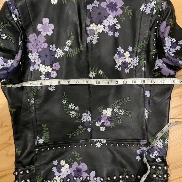 NEW!! $645 MICHAEL KORS Floral Embroidered Leather Moto Jacket; Size Small - Picture 7 of 8